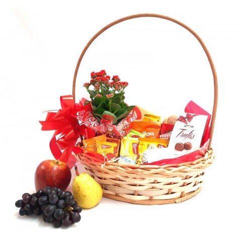 Cesta de Café Tradicional 45 itens + Flor + Chocolate + Frutas